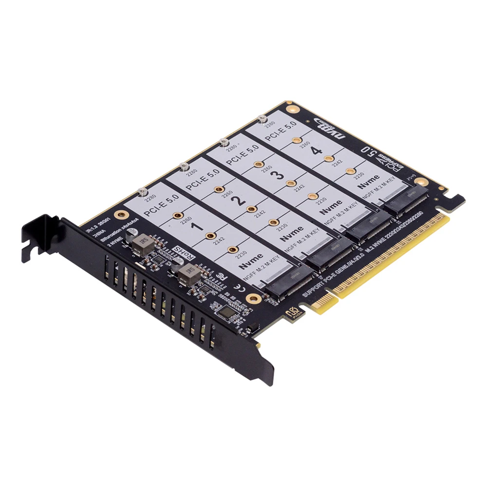CY 4X NVME M.2 NGFF SSD to Detachable Bifurcation PCIE Express 5.0 Gen5 Gen4 X16 Raid Card VROC Raid0 Hyper Adapter