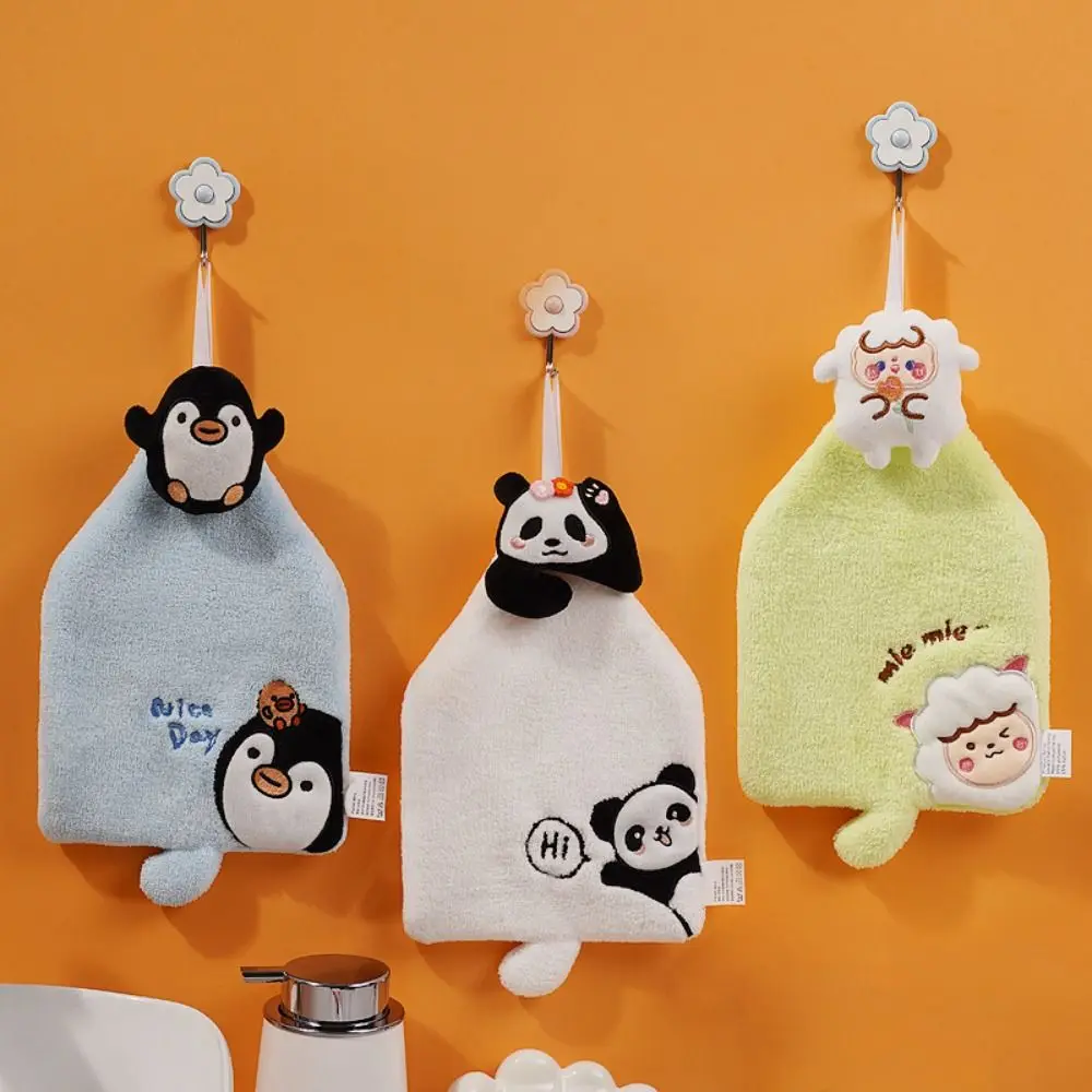 Cartoon Animal Design Hanging Hand Towels Rabbit Capybara Penguin Sheep Bear Panda Children Handkerchief Thickened Cute