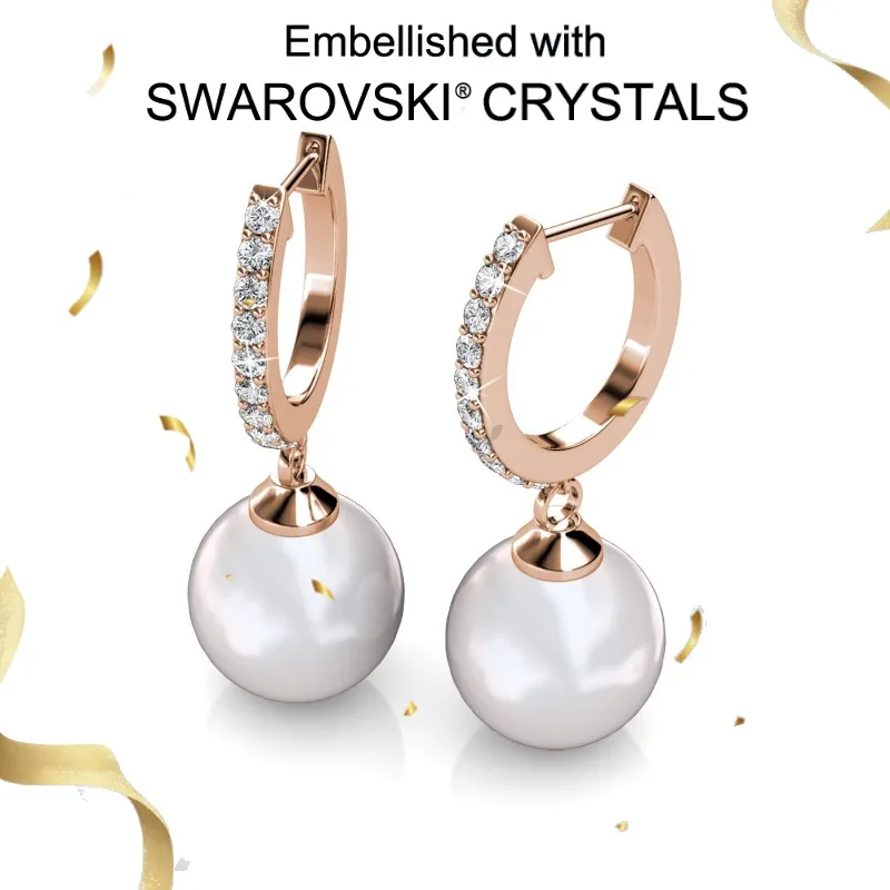

Daisini 925 Sterling Silver Crystals Drop Earrings setting Swarovski pearls for Women Wedding Party Jewelry Gift Aretes De Mujer