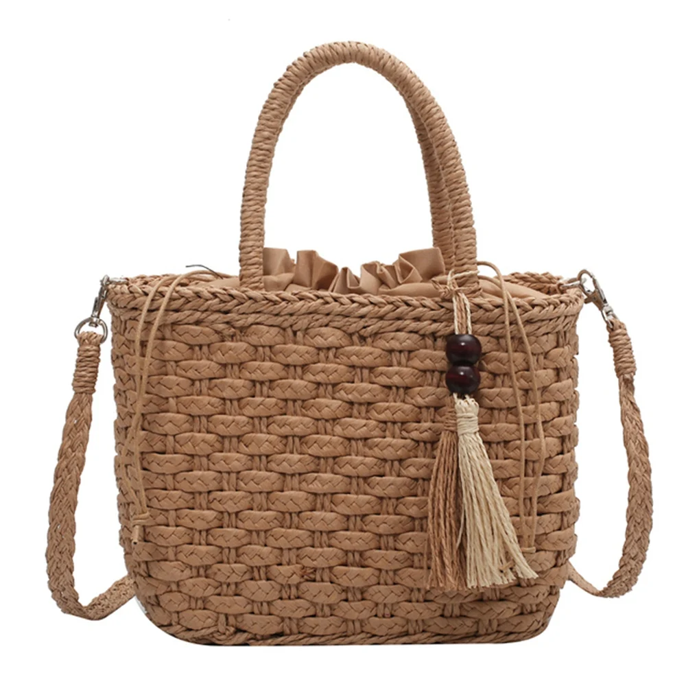 

Fashion Tassel Straw Handbag Hand-Woven Rattan Bag Woven Purse Wicker Beach Bag Bohemia Shoulder Messenger