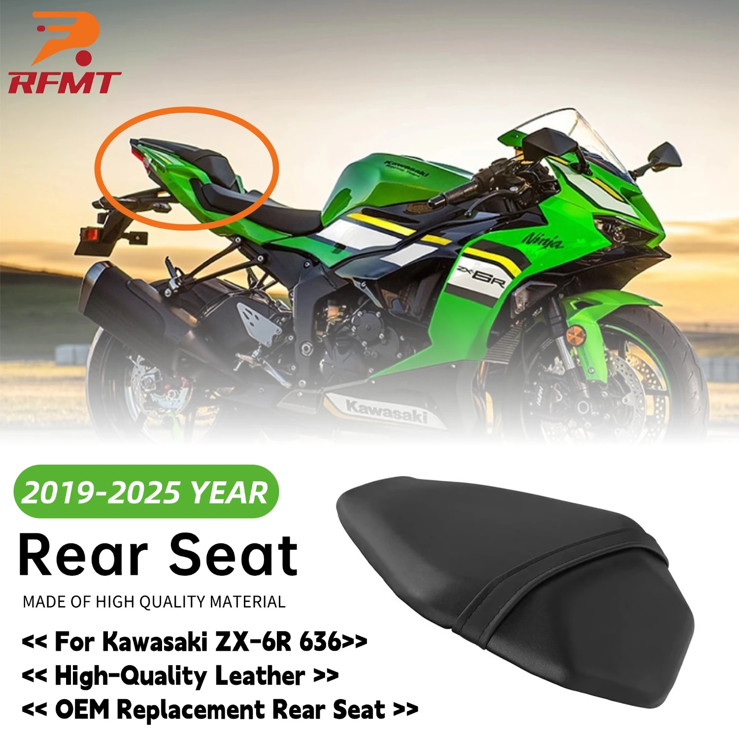 

Новинка 2025, заднее сиденье мотоцикла для Kawasaki ZX-6R 636 2019-2025, противоударная эргономичная пенопластовая кожаная сменная подушка