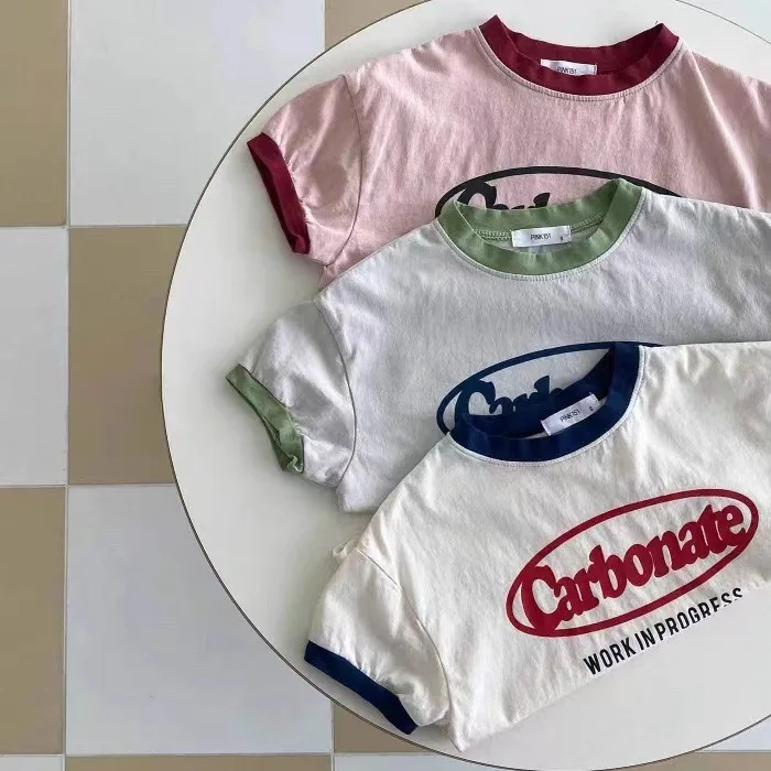 Camisetas de manga curta com letras de bebê, infantil de algodão, tops casuais para crianças, verão, novo, 2022