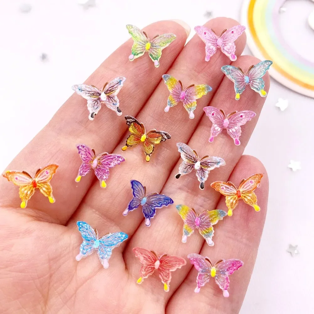 50pcs Glitter Resin Colorful Mini Crystal Butterfly Nail Art Flatback Rhinestone Figurines DIY Miniatures Scrapbook Decor Crafts