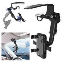 Car Phone Holder Rotatable Multifunctional Cell Phone Stand Mount Car Sun Visor Rearview Mirror Steering Wheel Car Clip Bracket