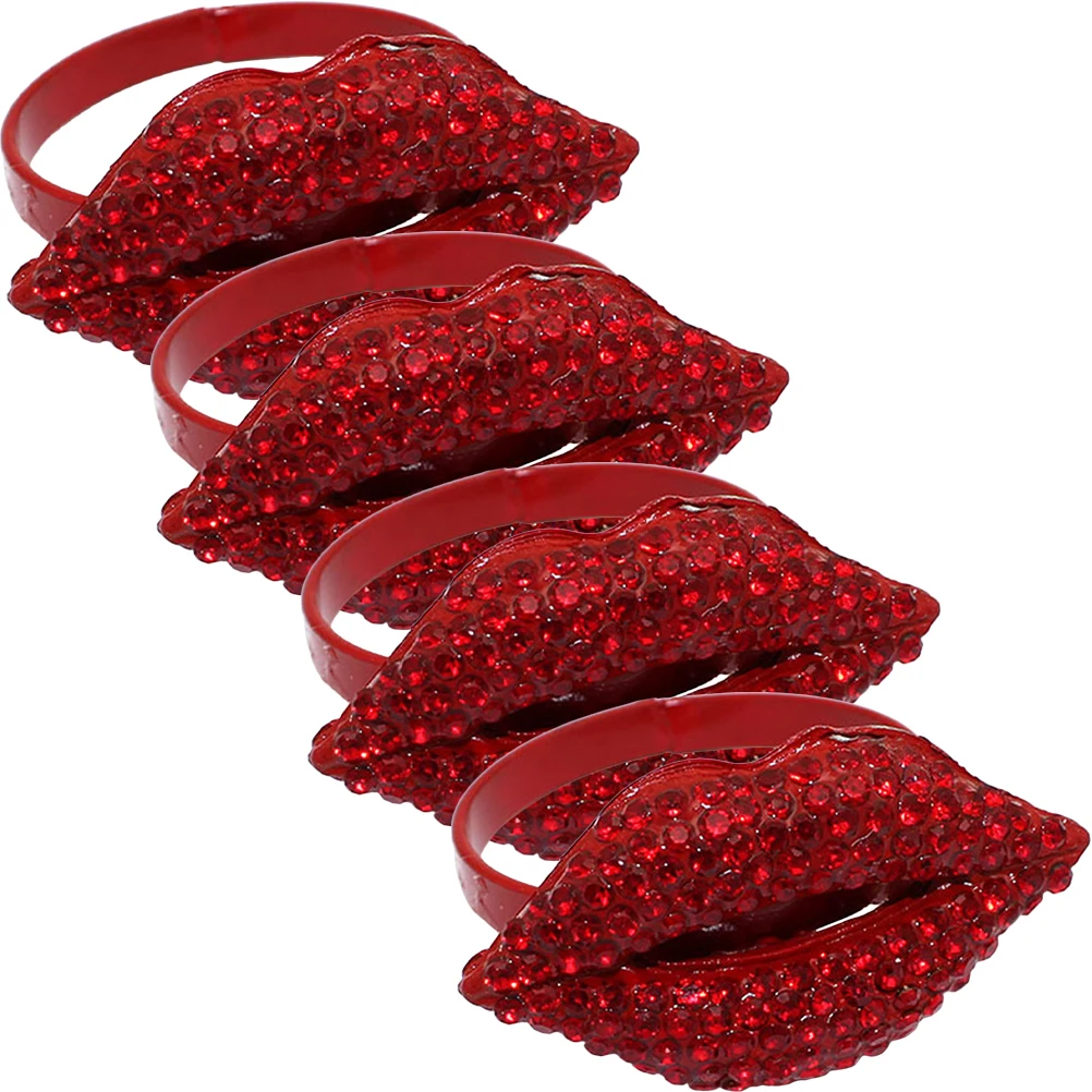 

4 Pcs Red Lips Napkin Rings Valentine Dinner Party Metal Creative Reusable Napkin Buckles Elegant Design Banquets