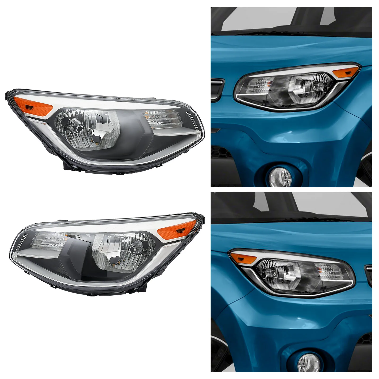 

Pair Replacement LH + RH For Kia Soul 2014-2019 Headlights Headlamps Halogen New