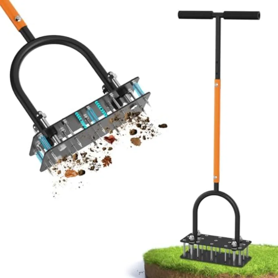 

Manual Lawn Aerator Tool with 15 Spikes, 32"-35" Adjustable T-Handle Aerator for Lawn, Automatic Dirt Ejection Design, Heavy Du