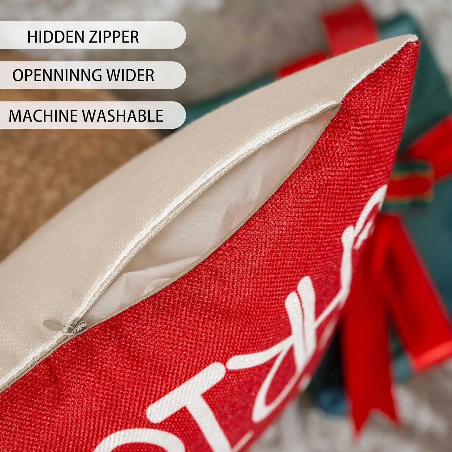 빨간색 크리스마스 장식이 있는 베개 커버 4개 세트, 눈송이 모양의 장식용 베개 커버 조이