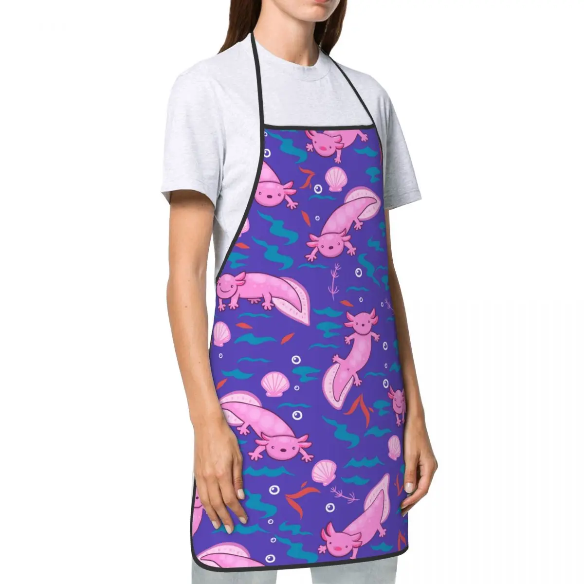 Aangepaste Unisex schattige Salamander dier Axolotls Bib schort volwassen vrouwen mannen chef-kok Tablier keuken voor keuken koken tuinieren