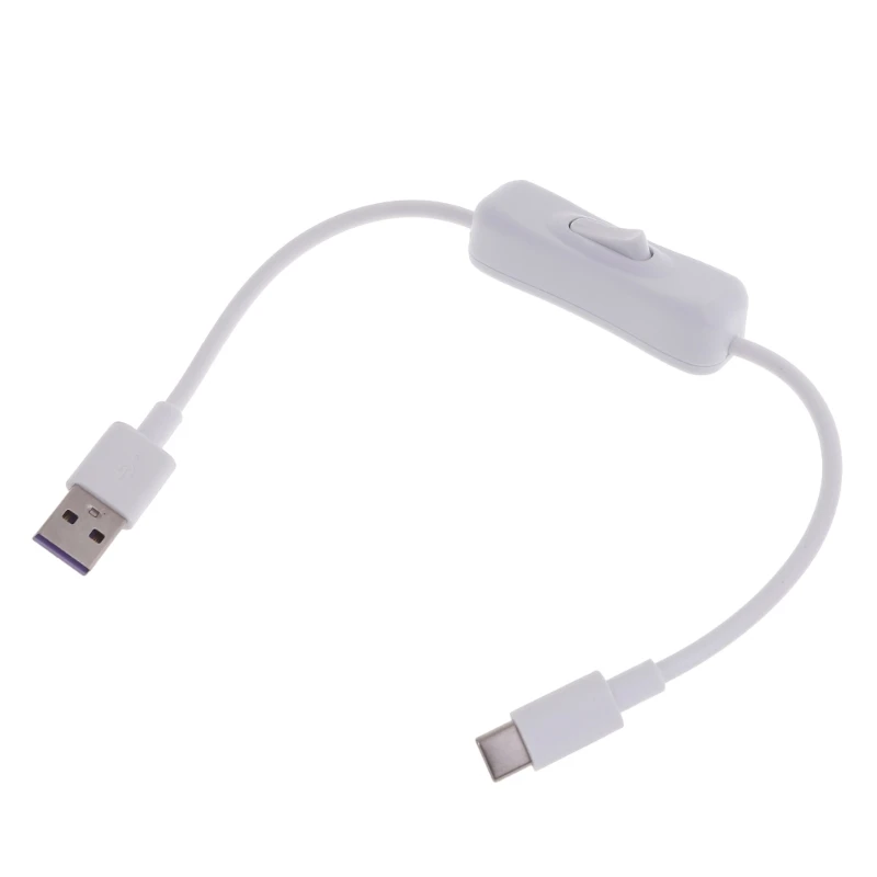 White USB to Type-C Cable with Switch High-Speed Data Transfer and Charging Cord for Digital Devices and Accessories