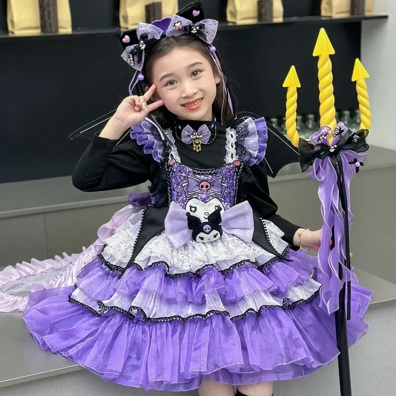 

Sanrio Kuromi Girls Cosplay Dress Children's Halloween Costume Children's Birthday Party Cartoon Costume Mesh Anime Fancy Dress