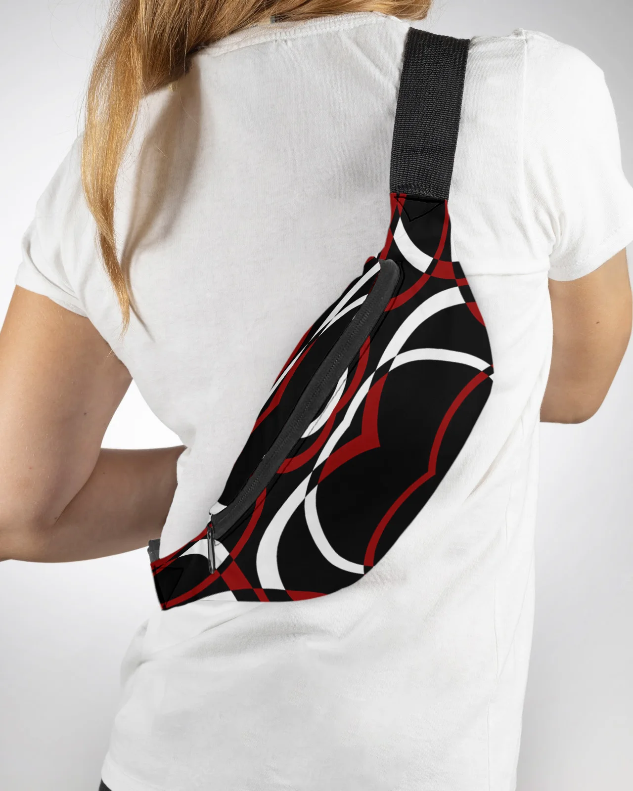 Geometric Abstract Modern Art Red Men Women Waist Bag Fanny Pack Purse Phone Belt Bag Wallet Pouch Waterproof Banana Hip Bags