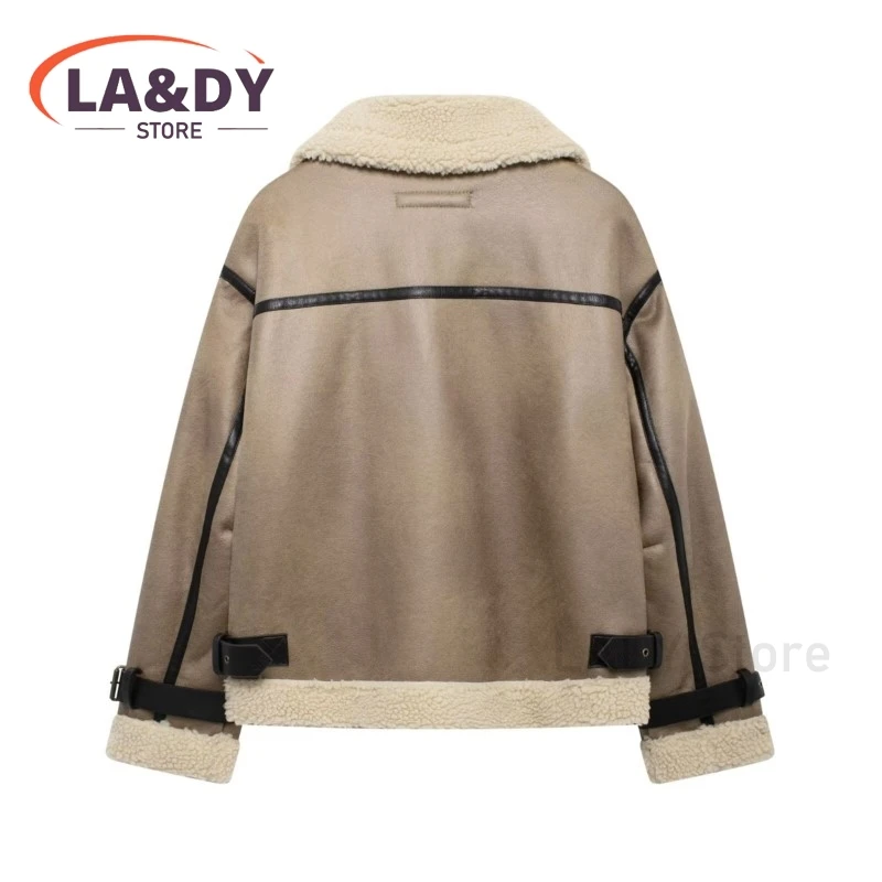 2024 New Winter Women Fashion Loose Thickening Warmth Coat  Female Casual Solid Color Turn Down Collar Long Sleeve Overcoat