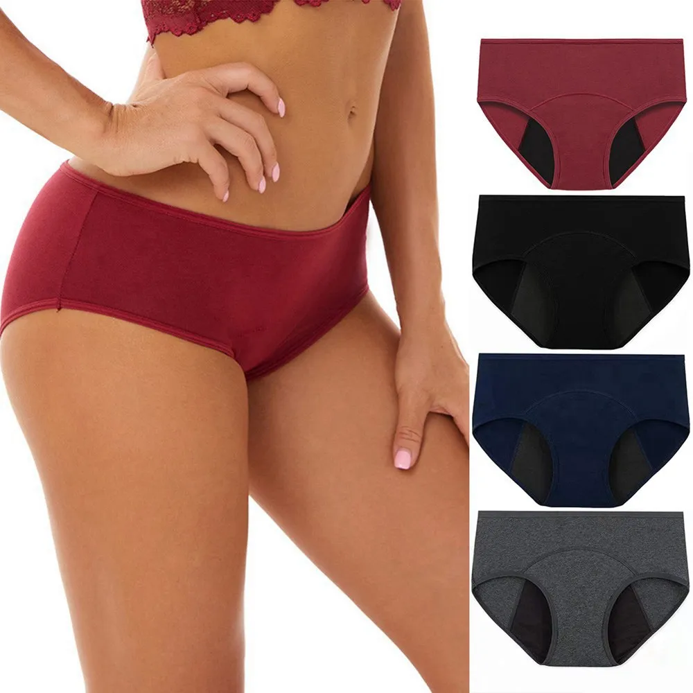 1 PC Women Menstrual Period Underwear  Mid Waist Cotton Postpartum Ladies Panties Girls Briefs Solid Underpants Stretch Briefs