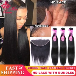 HD Lace Frontal 13x6 13x4 Brazilian Human Raw Hair Weave Bundles With Closure 4x4 5x5 Bundles Deal Queen Hair Straight