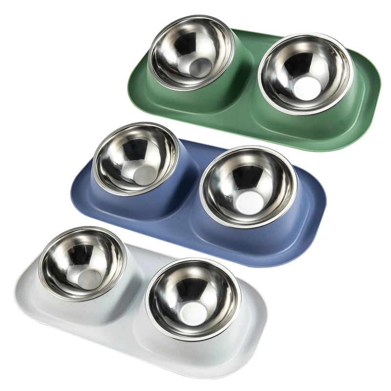 

Double Dog Bowl Stainless Steel 15° Slanted Tilted Water and Bowls Set with Non Slip Stand for Cat Small Dogs Drop shipping