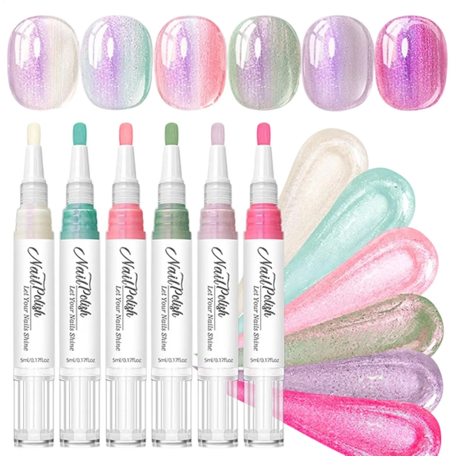 Nail Paint Pens Pure Color Gel Nail Polishs Pen 6-Color High Shine Quick Dry Long Lasting No UV Lamp Nail Design Markers pen