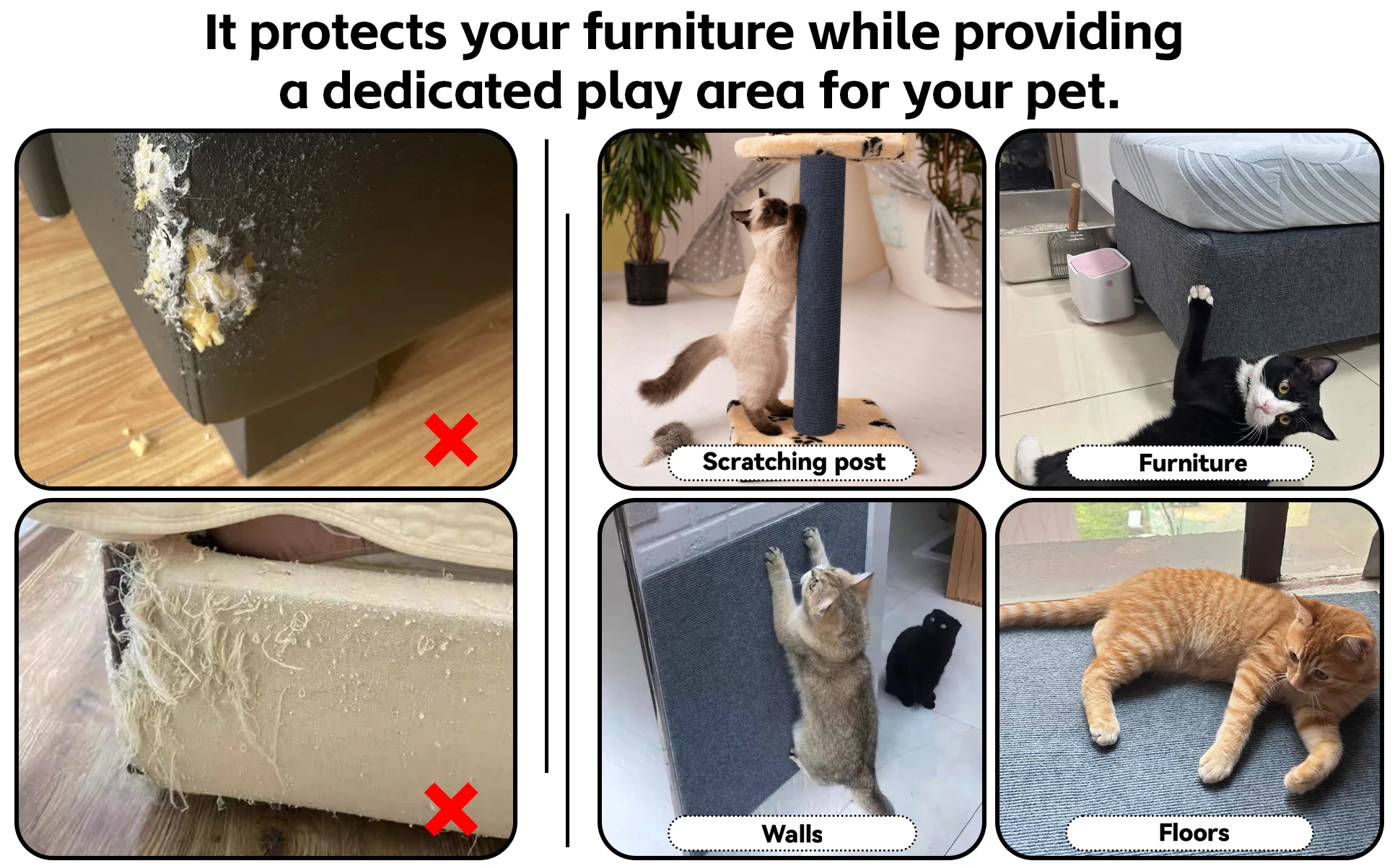 Selbstklebender Anti-Katzen-Kratz-Schutz für Sofas, DIY Kratzschutz für Katzenpfoten, zuschneidbarer Teppich, Katzenkratzbrett ﻿ Rollenversand – Detail 2