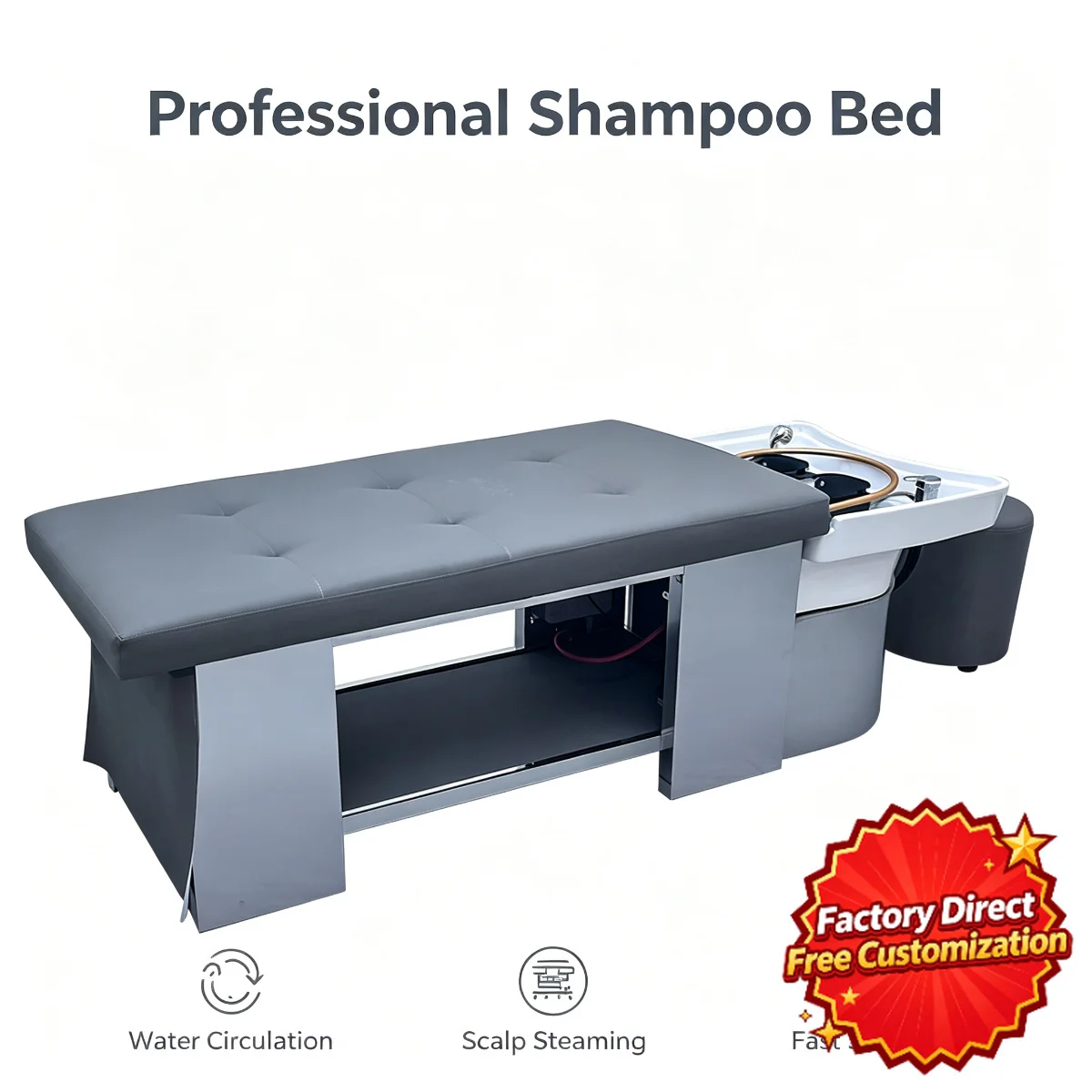 Metal Frame Genuine Leather Thai Massage Shampoo Bed Head Spa Washing Bed For Beauty Salon Barber Shop