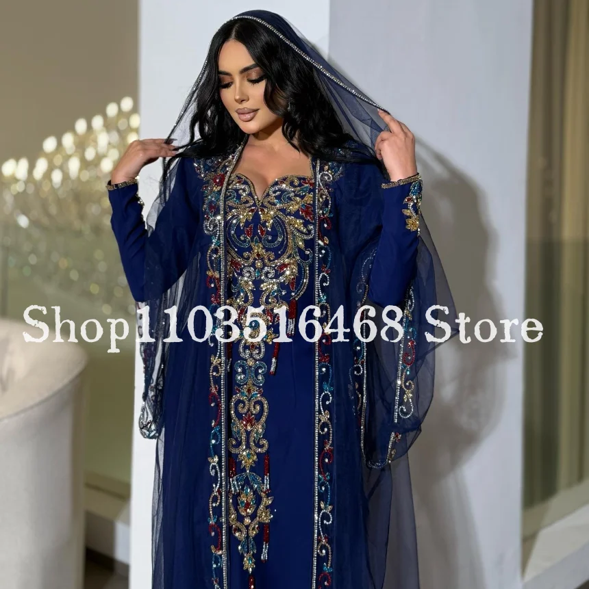 Königsblaues Ballkleid. Elegantes und wunderschönes Tüll mit Diamantperlenapplikationen, Partykleider aus Saudi-Arabien, individuelle Robe de Soirée Femme