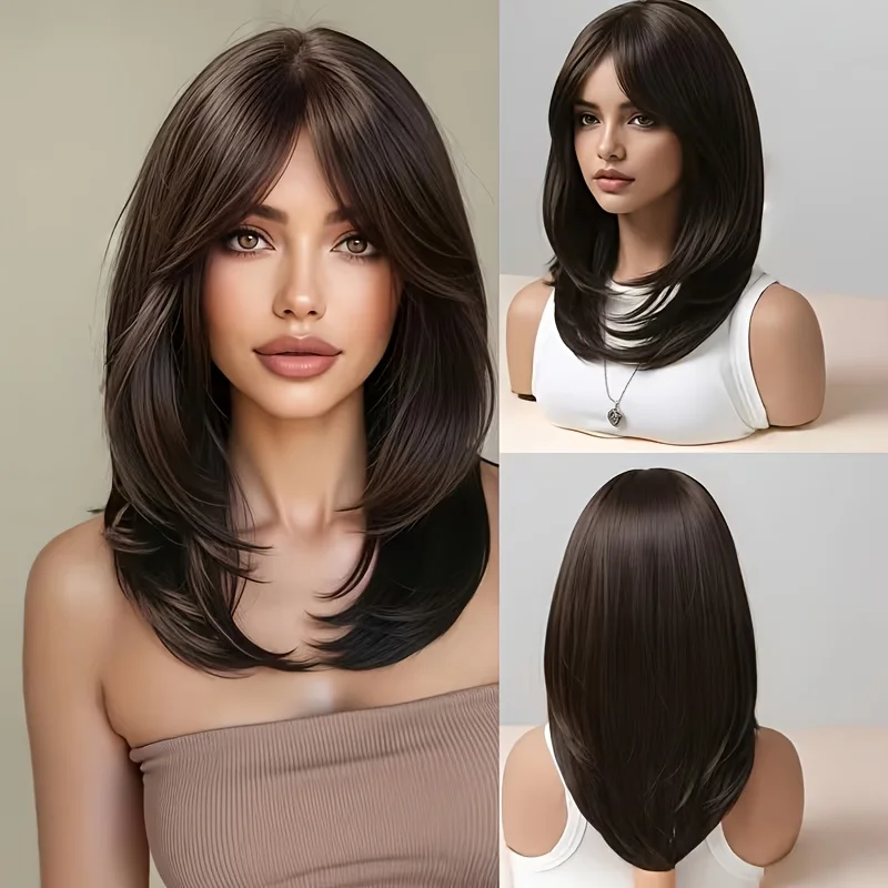 Medium to long wavy perm wig with a natural hairline and root design, made from water-soluble synthetic fibers