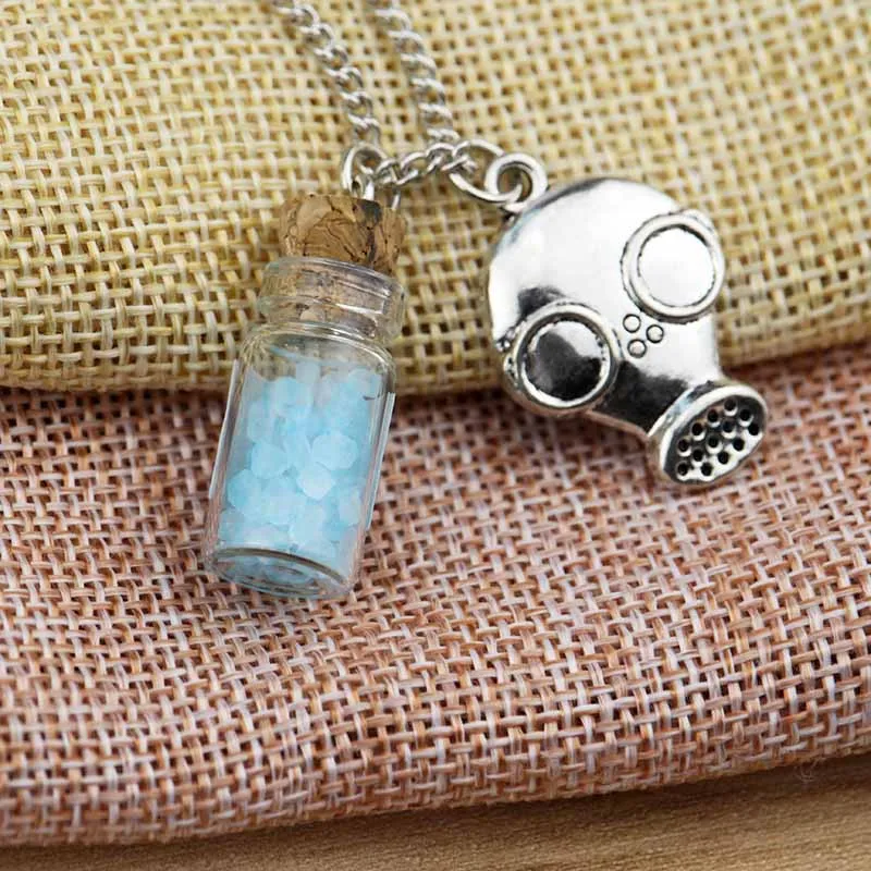 TV Show Breaking Bad Necklace Heisenberg Walter White Brooch Crystal Blue Vial Cork Bottle Mask Charm Necklace