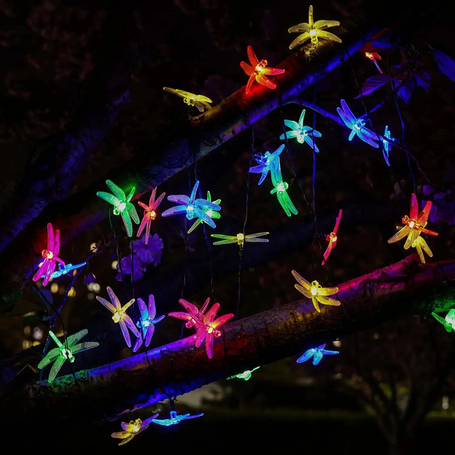 Imagem -06 - Solar Powered Dragonfly String Lights Guirlanda de Led Fairy Lights para Pátio Jardim Quintal Casamento Decoração de Natal m m 12m