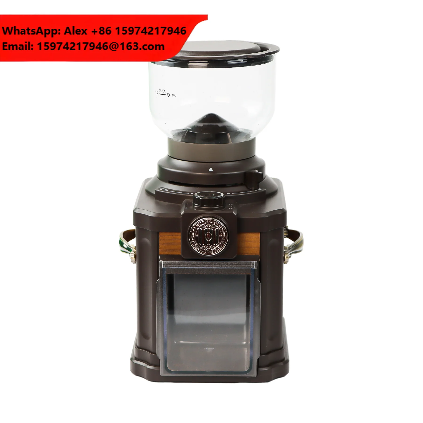 WING KWONG High-end Home Coffee Grinder Electric Conical Burr Stainless Steel CE CB 16 Degree Fast Safe High-quality Glass