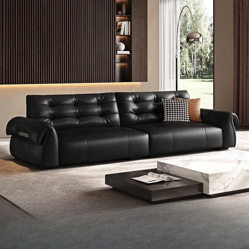 

Sofa retro Internet celebrity black swan leather small apartment living minimalist