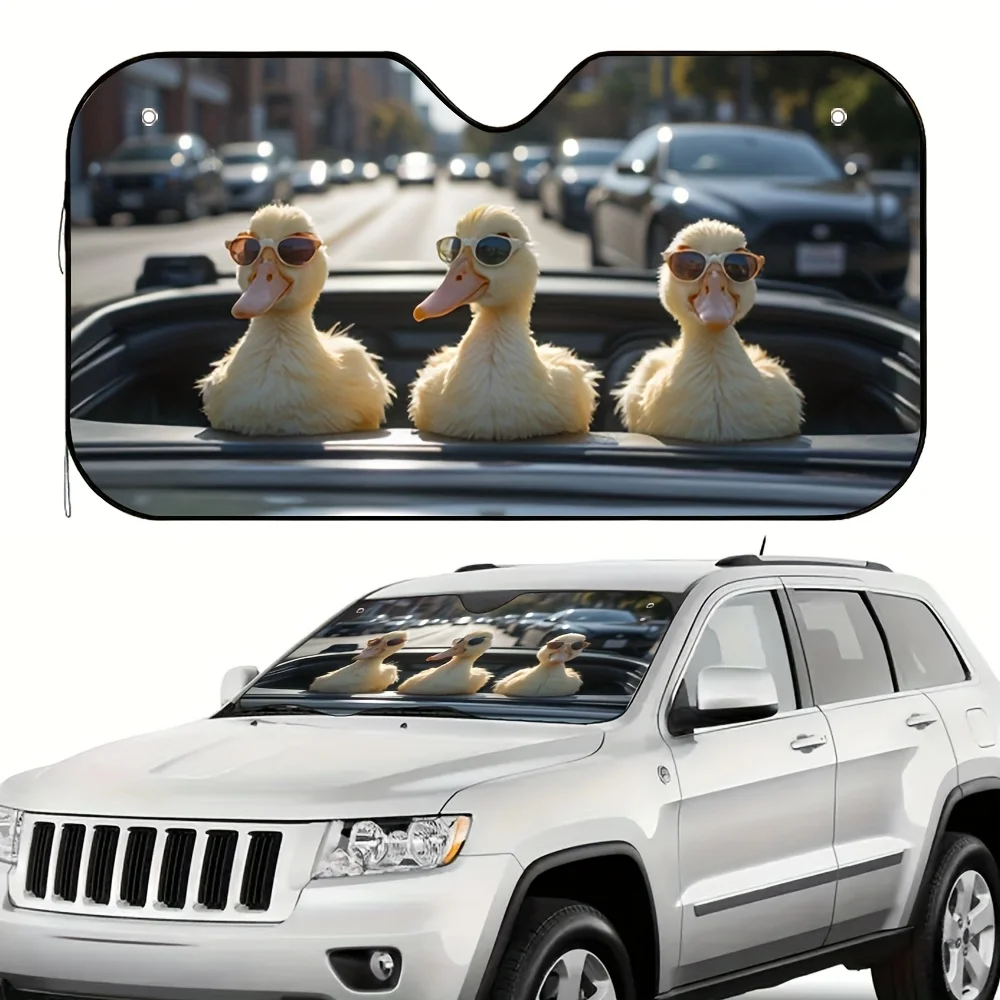 

1pc Duck Road Trip Car Sun Visor - Stylish Cartoon Duck Design With Glasses & Carry-On Suitcase, Fits Most Vehicles, Ensures Coo