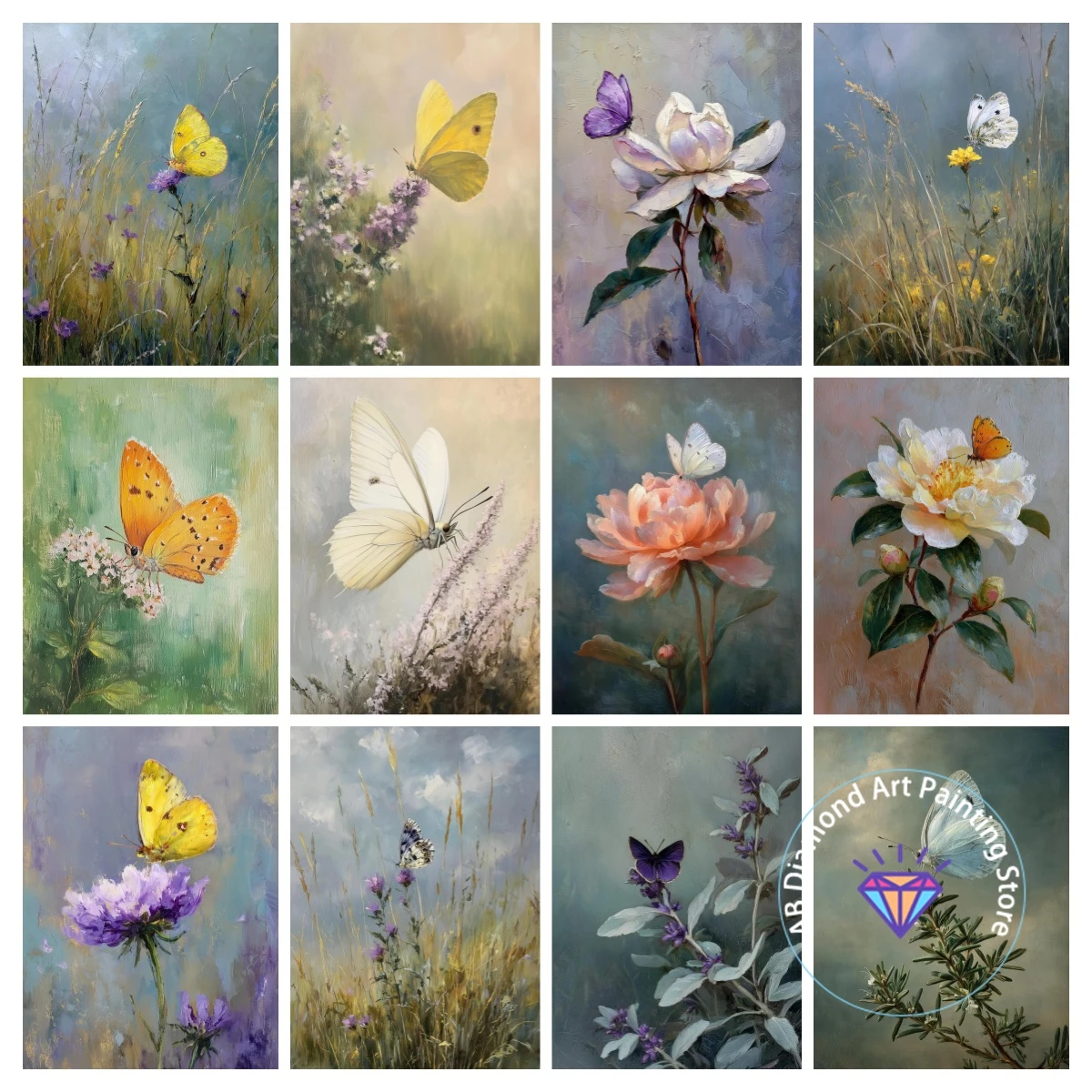 

Beautiful and elegant natural flowers and butterfly AB diamond painting kit 5D DIY diamond embroidery handmade art gift crafts