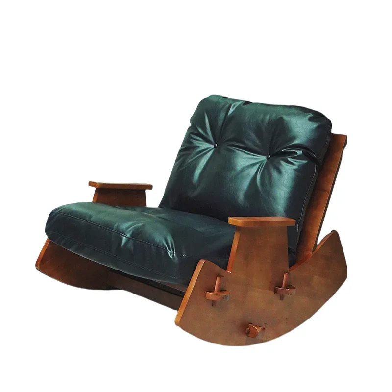 

black oil wax leather, single lazy solid wood, leather sofa, medieval retro.