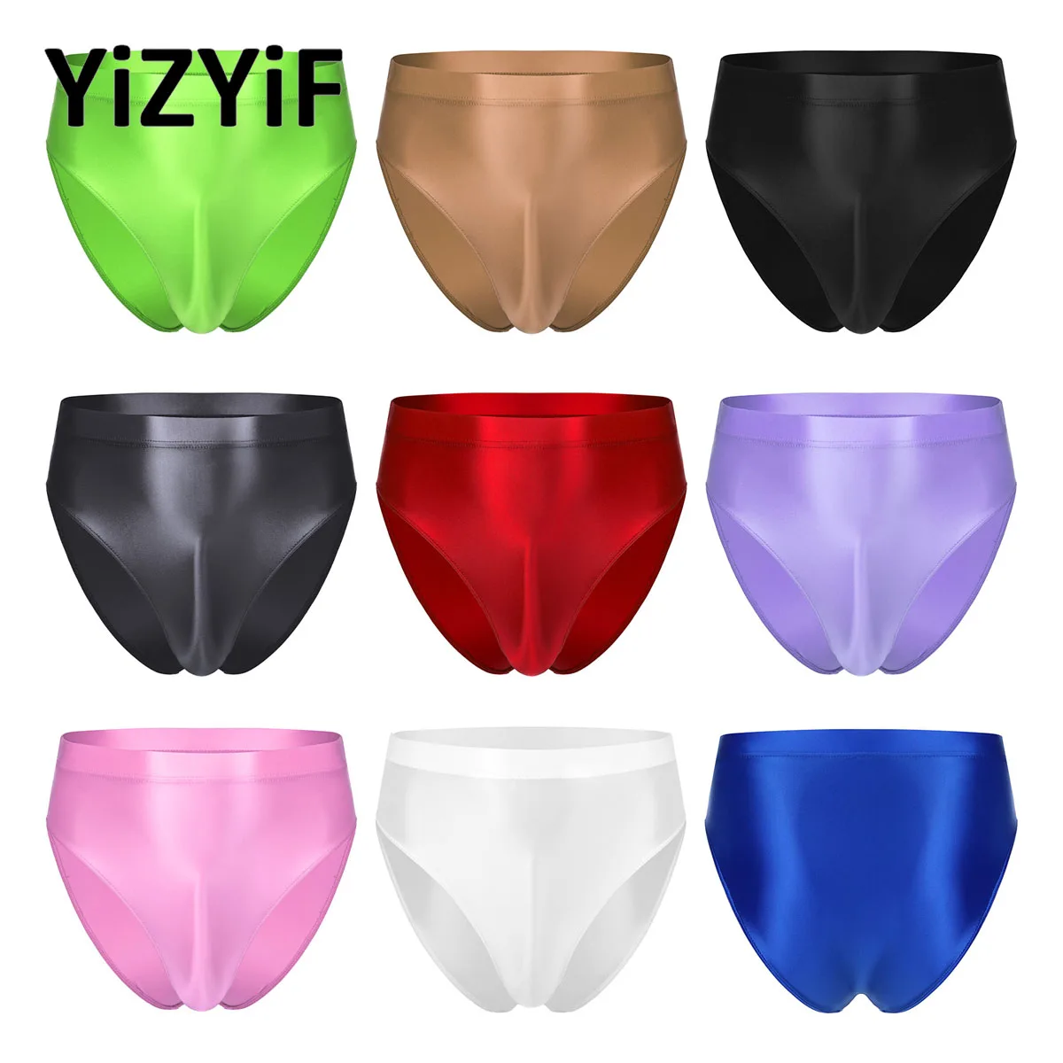 Mens Smooth Glossy Panties Briefs Swimsuit Swimwear Sexy Oil Shiny High Waist Bulge Pouch Jockstrap Bikini Underpants Underwear