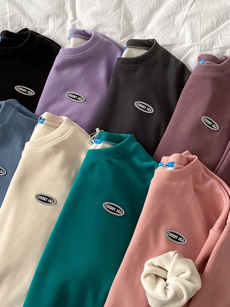 

Women Sweatshirt 2023 New Autumn Winter Loose Women's Fleece Thickened Winter Pink Round Neck Top 8 Colors Oversized Sweatshirt