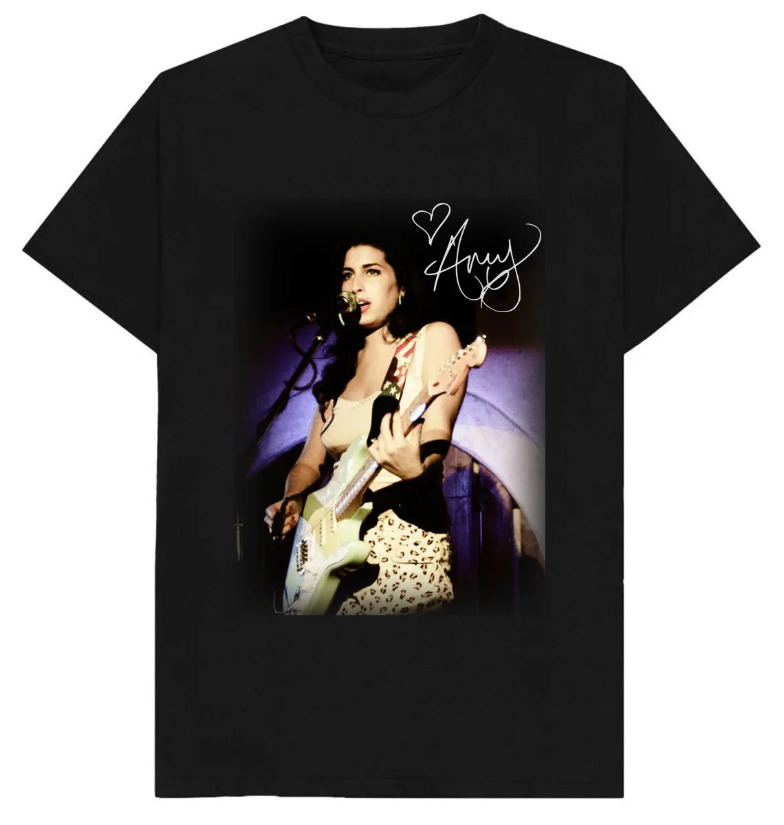 Amy Winehouse On Stage T-Shirt Short Sleeve Cotton Black Men