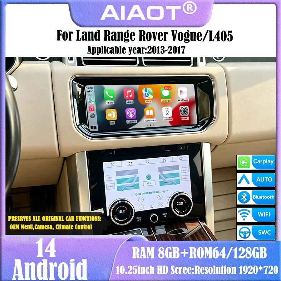 Android14 CarPlay Retains Screen 10.25 inch For L405 2013-2017 Land Rover Vogue Radio with 4G  OEM Menu Bosch Harman