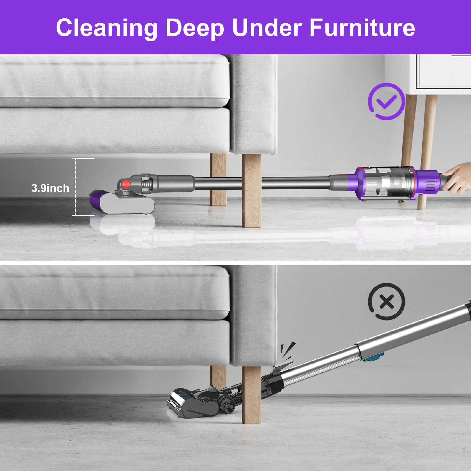 UMLO V102  Cordless Vacuum Cleaner for Home Carpet Hard Floor Pet Hair,  Powerful Stick Vacuum with Brushless Motor,Purple