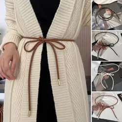 Women Thin Belt Round Faux Leather Waistband Strap Lace-up Elastic Band Jacket Sweater Waist Decorative Belt Outfit Accessories