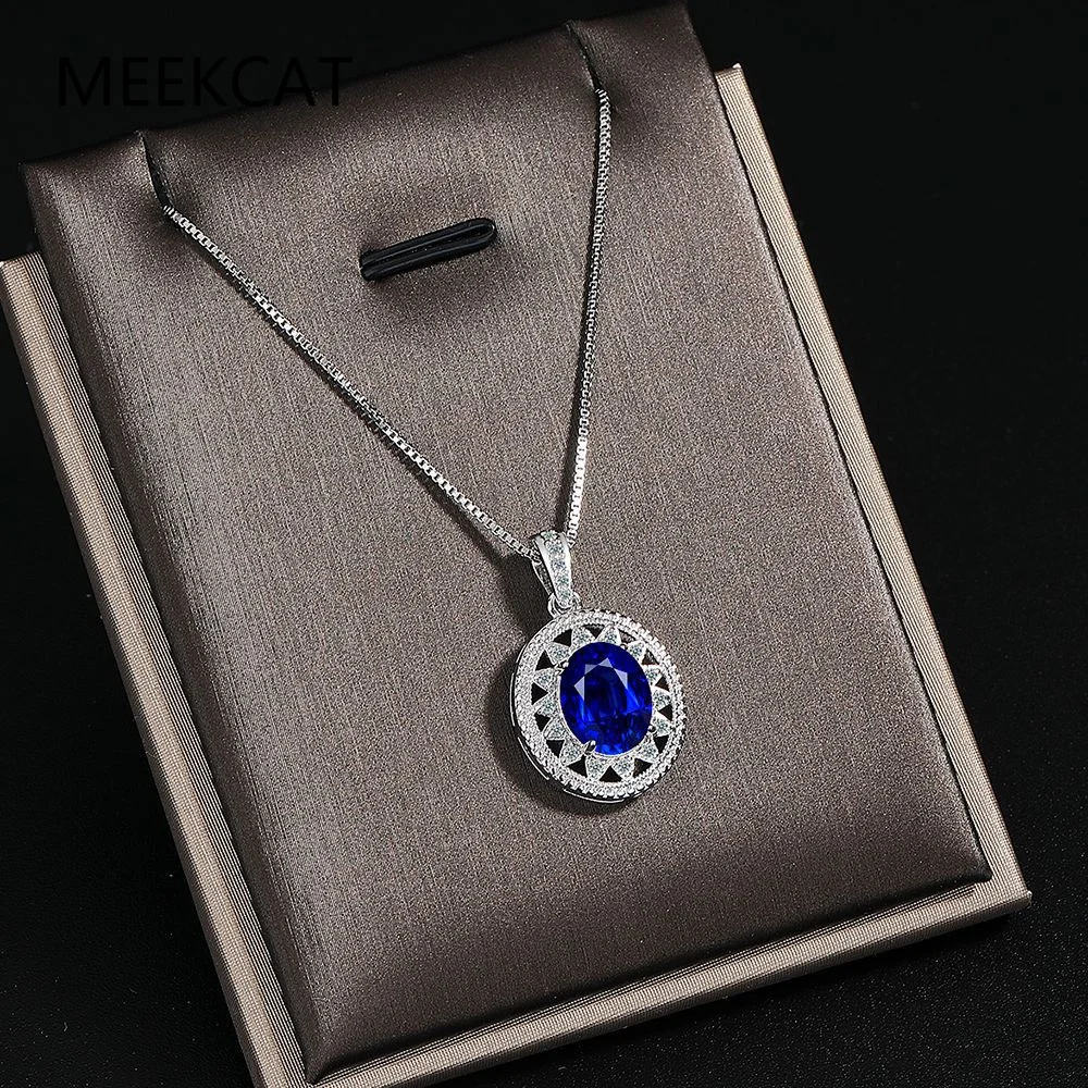 

Oval Cut Created Blue Sapphire 925 Sterling Silver Pendant Necklace Choker Hollow Gemstone For Women Fine Jewelry Wedding Gifts