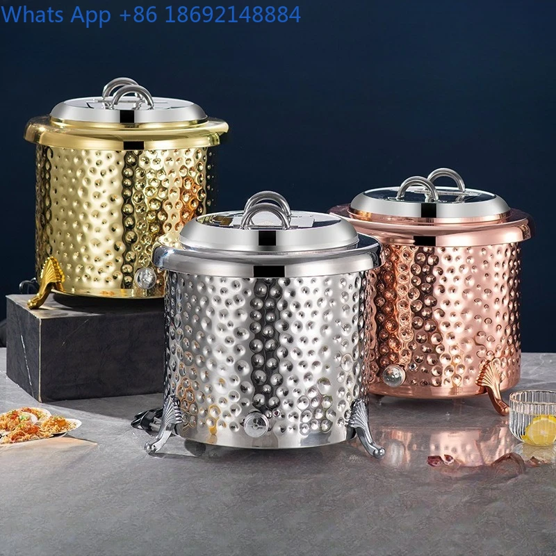 

Stainless Steel Soup Warmer Gold-Plated Commercial Temperature Control Hotel Buffet Dry Insulated Soup Porridge Pot