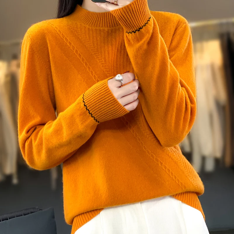 Autumn/Winter 2023 New Women's 100% Merino Wool Sweater Fashion Round Neck Knit Pullover Loose Casual Soft Women's Top