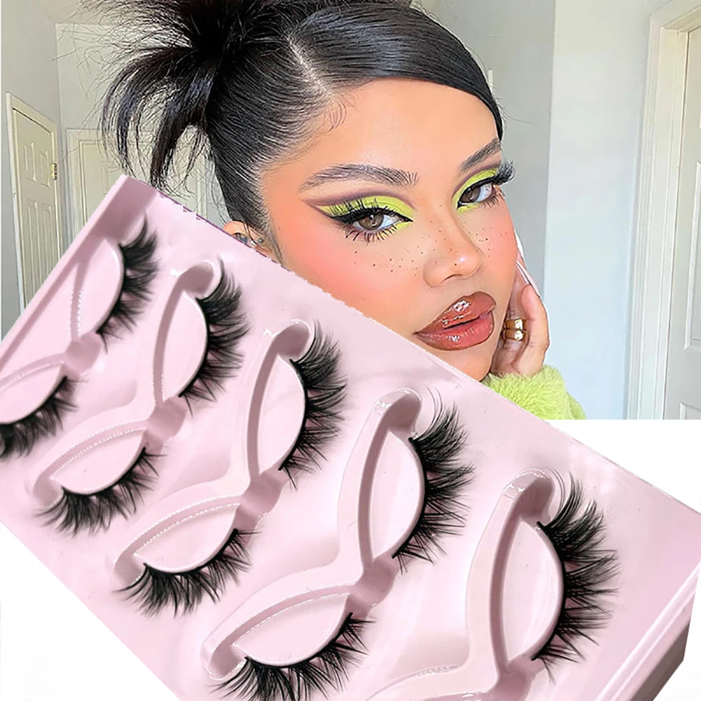 5 par czarnych łodyg, grube lis, skośne i latające lisie oczy, naturalny styl i sztuczne rzęsy