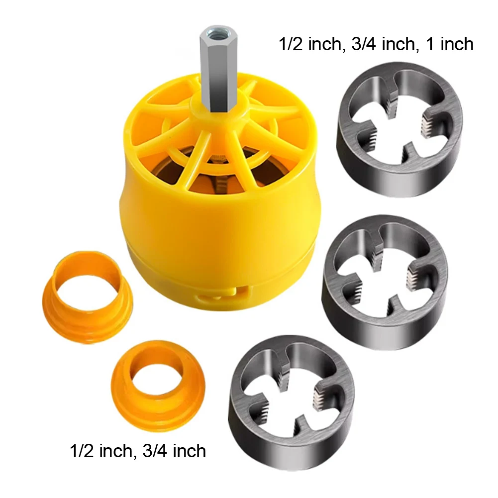 1set Pipe Threader Kit PVC Pipe Threader Kit With 1/2In 3/4 In 1 Inch Dies Pipe Threader Pipe Round Die Power Tools Parts