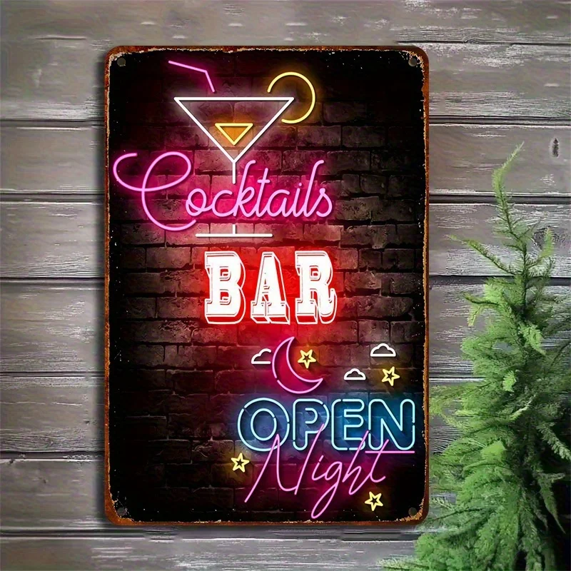 Letrero de estaño de barra de cola de gallo de neón, barra de cola de gallo noche abierta, luces de neón brillantes, metal de alta calidad, perfecto para bar, pub, salón