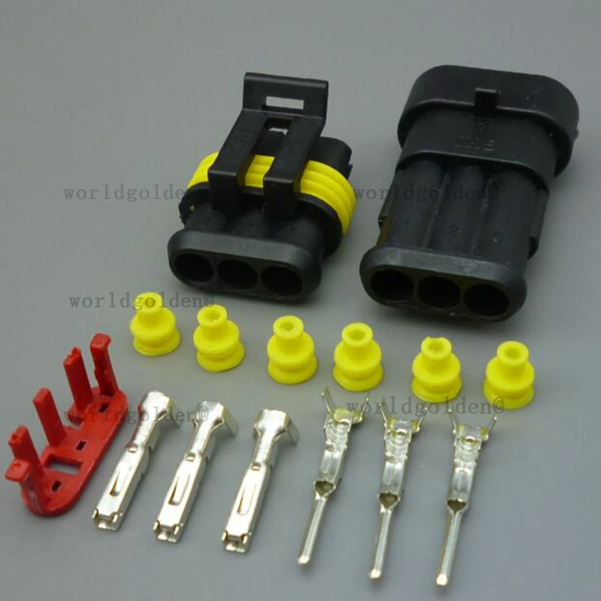 Automotive 3Pin Connector Assembly 282087-1 282105-1 with Terminals & Yellow Seals For Universal Vehicle