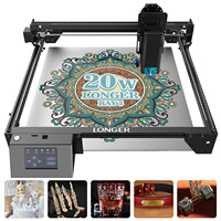 LONGER Ray5 20W Laser Engraver Engraving Cutting Machine 375x375mm Quick Focus Wifi Control Real Power 24W 3.5inch Touch Screen