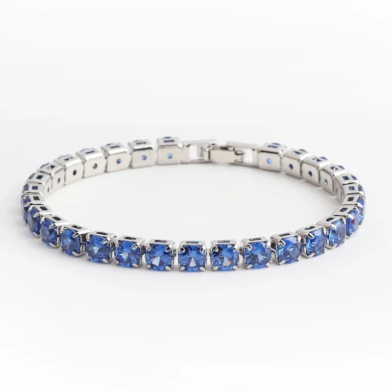 Luxury 5mm Blue CZ Tennis Bracelets For Women Girls Iced Out Zircon 18k Gold Plated Women\'s Bracelet Jewelry Christmas Gift
