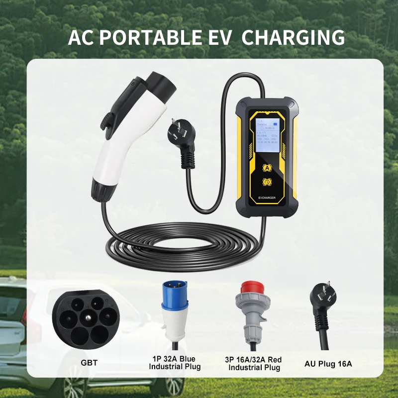 Cargador EV portátil para coche eléctrico, controlador de corriente ajustable chino, caja de pared, 32A, 7KW, 32A, 1 fase