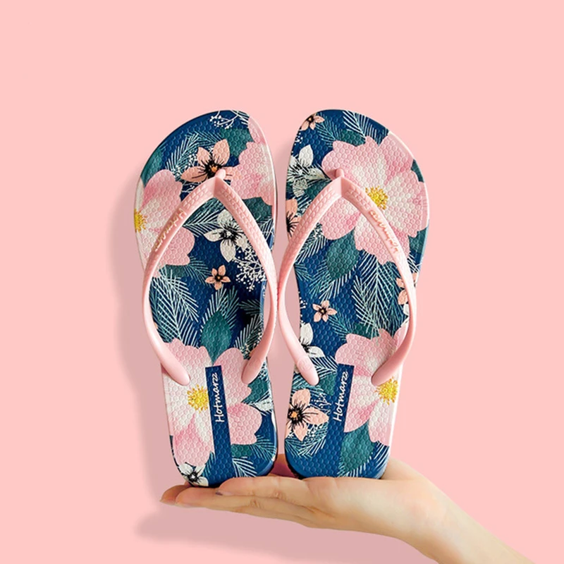 New Women Summer Flip Flops Beach Fashion Slippers Print Anti-skid Pool Sandals Ladies Slides