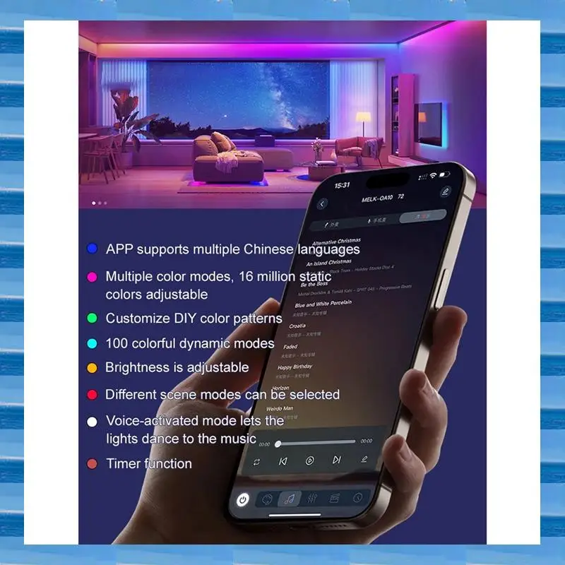 AT53 Nachtlampje LED Night Light Smart APP RGB Camping String Lights Outdoor Waterproof Rechargeable Room Atmosphere Lamp 5M